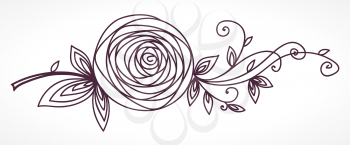 Rose. Stylized flower hand drawing. Outline icon symbol. Present for wedding, birthday invitation card