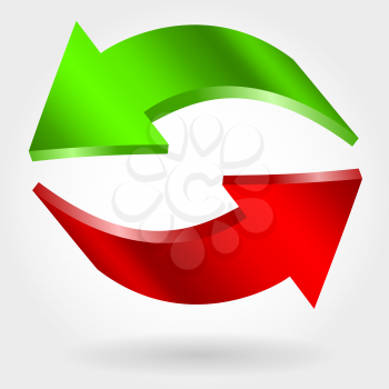 Counter red and green arrows. Photorealistic 3d illustration. Exchange and recovery symbol