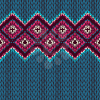 Seamless knitted pattern with rhombus. Decorative ornament. Geometric background with textile texture
