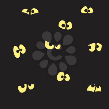 Black background with yellow eyes. Seamless vector pattern. Cartoon emoticon faces in night.