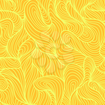 Seamless abstract light hand drawn pattern, waves background. Yarn curly pattern yellow color