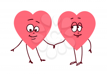 Pair of hearts holding hands. Concept of friendship love support and help