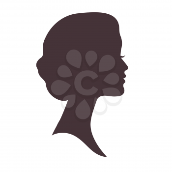 Beautiful female head with curly hair silhouette. Black profile face