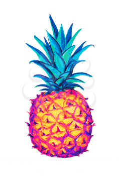 Pineapple icon. Tropical exotic fruit shape pattern. Pineapple hand drawn watercolor multicolored vector graphics