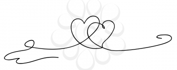Hearts. Continuous line art drawing. Friendship concept. Best friend forever. Black and white vector illustration