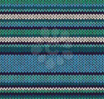Knitted seamless pattern. Classic knitwear green white blue ornament. Fashion trendy stylish background