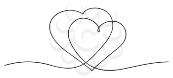 Hearts. Continuous line art drawing. Friendship and love concept. Best friend forever. Black and white vector illustration