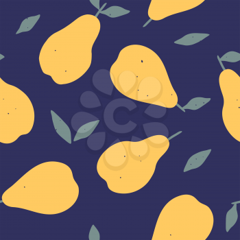 Seamless pattern with pears. Fruits modern texture on blue background. Abstract vector graphic illustration.
