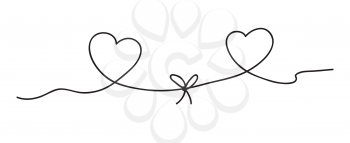 Continuous line art drawing. Couple of hearts symbolize love. Abstract hearts woman and men or friends. Vector illustration.