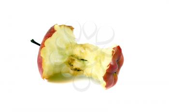 Macro shot of an eaten apple isolated on white