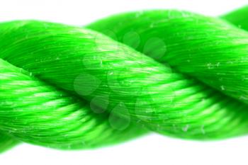 Macro shot of a synthetic green rope