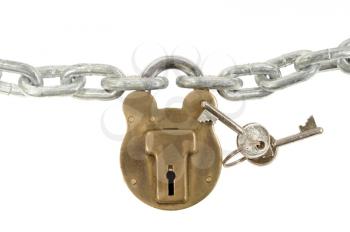 Padlock with chain isolated on a white background