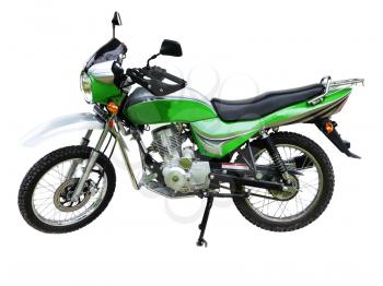 Small green motorcycle isolated on a white background