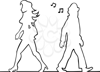 Royalty Free Clipart Image of a Man Whistling at a Woman