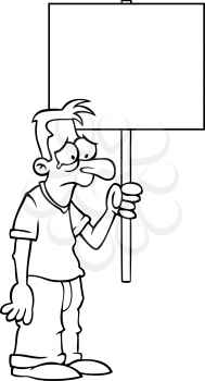 Royalty Free Clipart Image of a Sad Man Holding a Sign