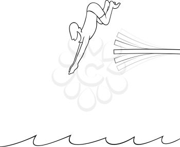Black line art illustration of a man diving off a diving board into the water
