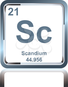 Symbol of chemical element scandium as seen on the Periodic Table of the Elements, including atomic number and atomic weight.