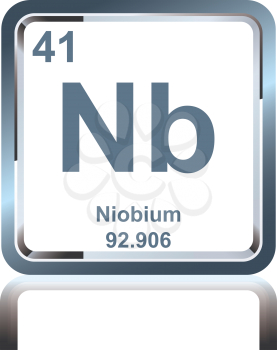 Symbol of chemical element niobium as seen on the Periodic Table of the Elements, including atomic number and atomic weight.