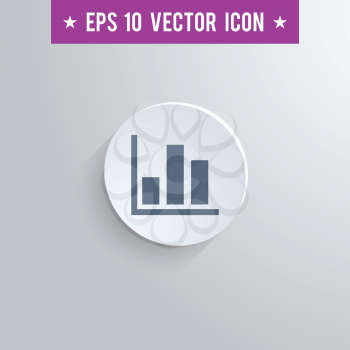Stylish bar chart icon. Blue colored symbol on a white circle with shadow on a gray background. EPS10 with transparency.