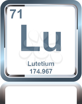 Symbol of chemical element lutetium as seen on the Periodic Table of the Elements, including atomic number and atomic weight.