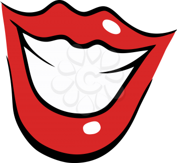 Smiling female mouth with red lips in cartoon style