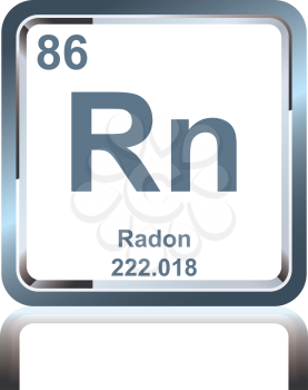 Symbol of chemical element radon as seen on the Periodic Table of the Elements, including atomic number and atomic weight.