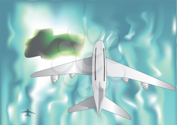 white airplane over the sea. 10 EPS