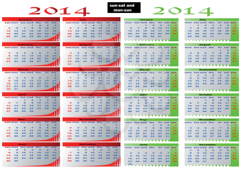 Calendar 2014 Sunday - Monday and Monday - Sunday