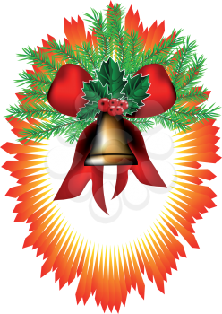 Bell and new year tree. Christmas background
