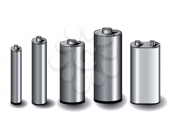 five batteries isolated on the white background