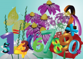 abstract background with flowers and numbers