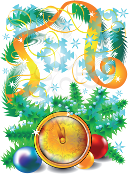 New Year background with clock and balls