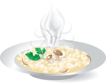 rice with porcini mushrooms isolated on white background