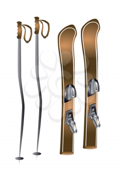 skis and ski poles isolated on white background