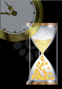 time concepts with hourglass, coins  and clock