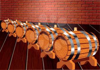 dark cellar with wine barrels. 10 EPS