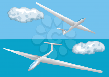 gliders and clouds on a blue background