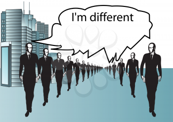 Royalty Free Clipart Image of People on the Street and the Words I'm Different