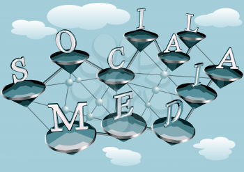 Royalty Free Clipart Image of a Social Media Text in Clouds