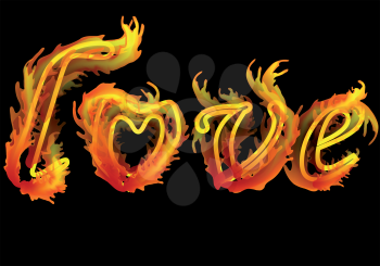 love burns. abstract background with fiery letters