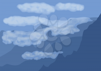 arial landscape. blue mountain and white cloud