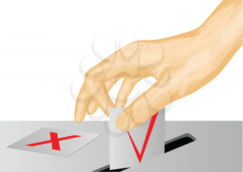 voting. human hand and paper with tick