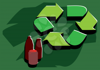 recycling facility. sign in flat color and bottle