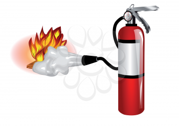 fire extinguisher use. extinguisher and fire isolated on white