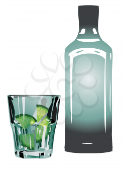 gin and tonic in glass with lime isolated on white