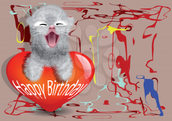 birthday card with fun cat on abstract background