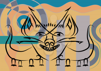 African stylized pattern with abstract cat