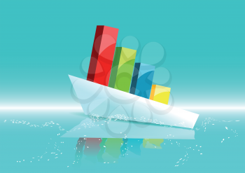 business ship as graph in a blue sea