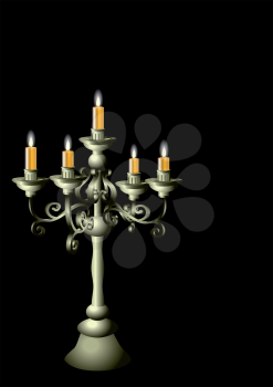 silver candelabrum with cadles isolated on the black background