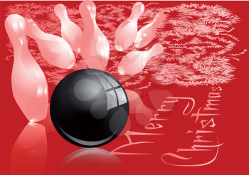 Christmas bowling strike. Red and white abstract background